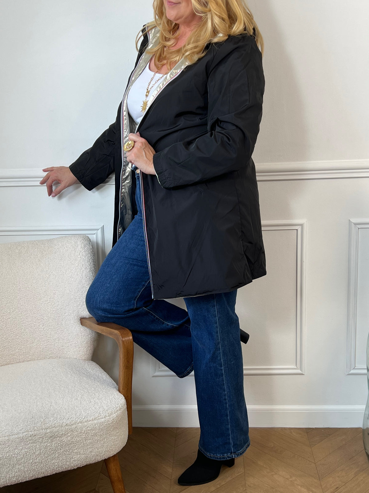 Reversible gold/black plus-size parka: Nany