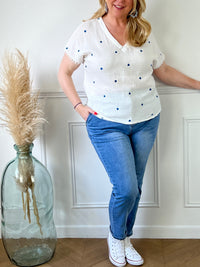 Ecru-blaue Bluse aus Baumwollgaze: Esma