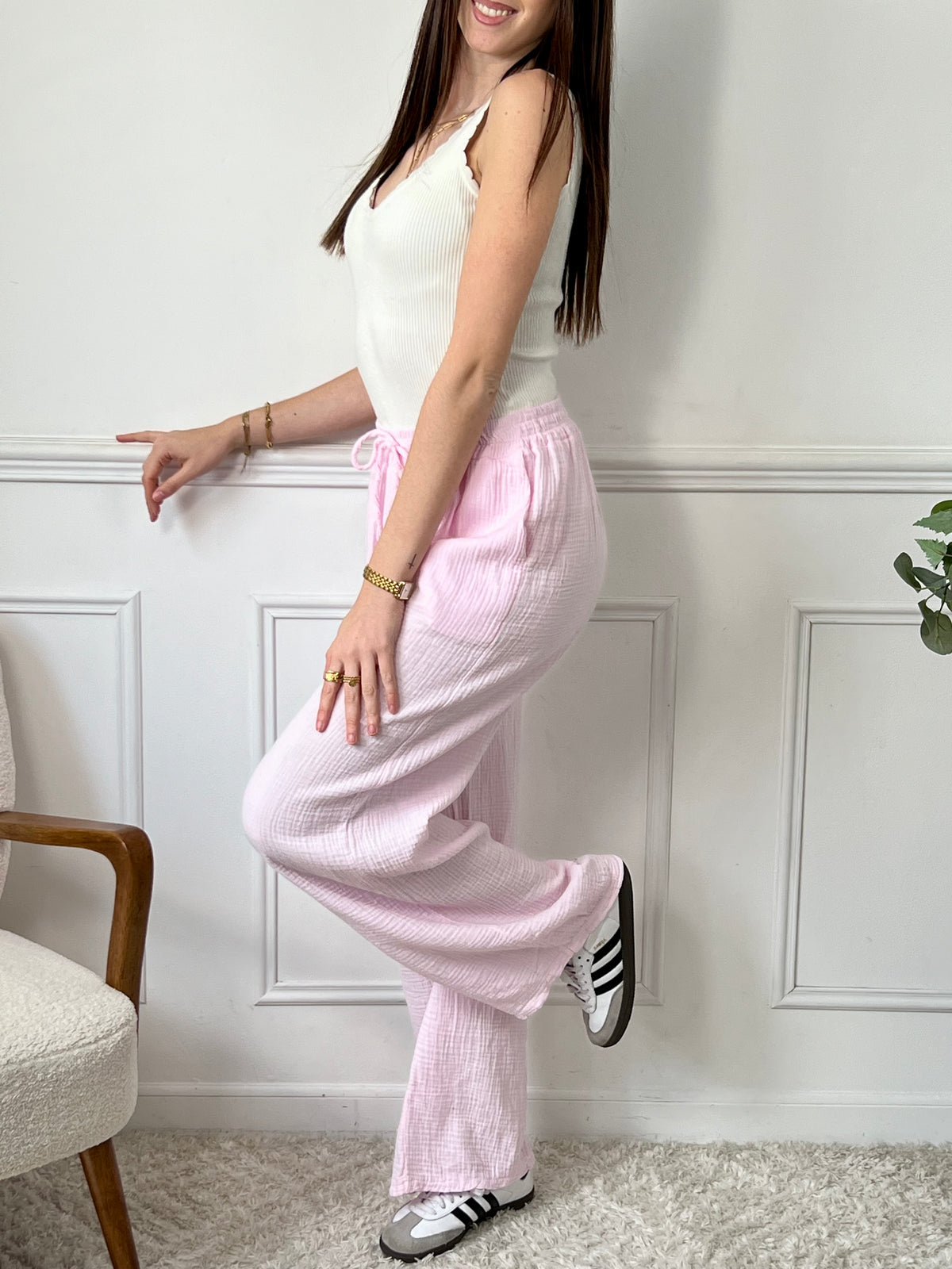 Pantalon rose gaze de coton : Jolina