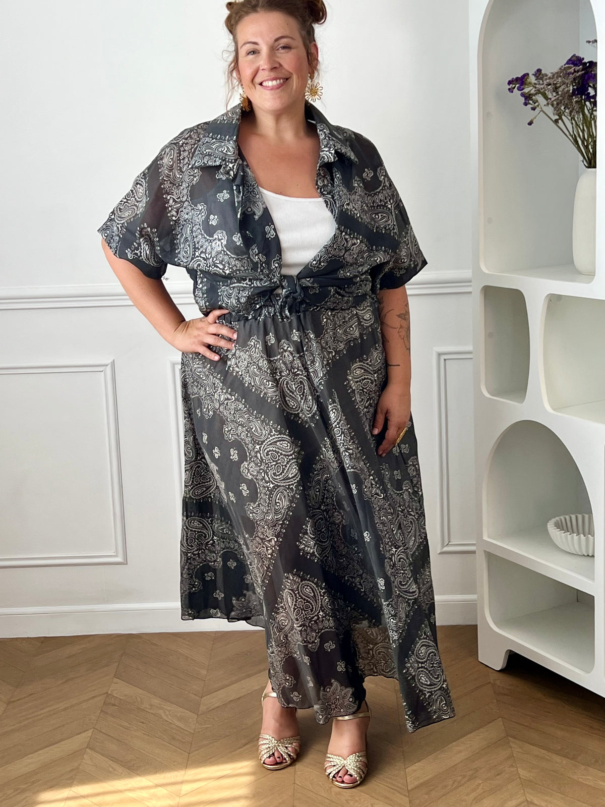 Chemise grise à motifs grande taille : Nova