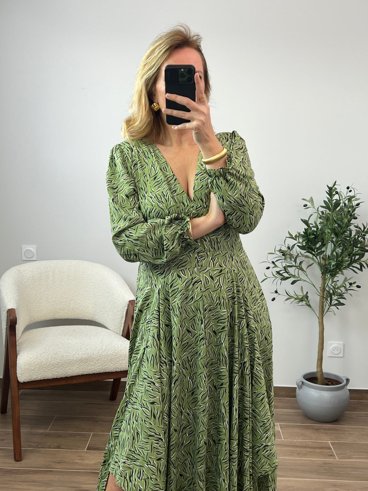 Robe longue verte à motifs : Elvalia