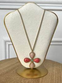 Lange Halskette in Rosa und Beige: Onyx