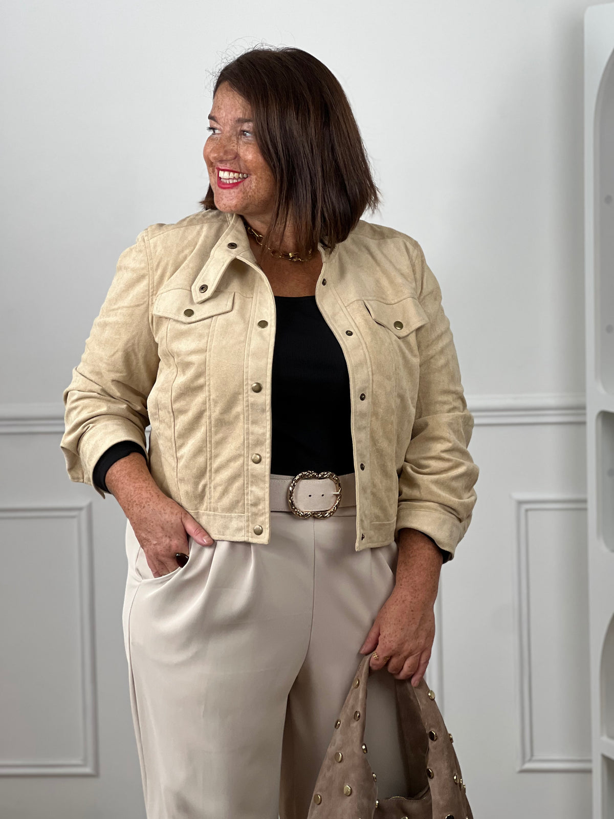 Veste suédine beige grande taille : Manely