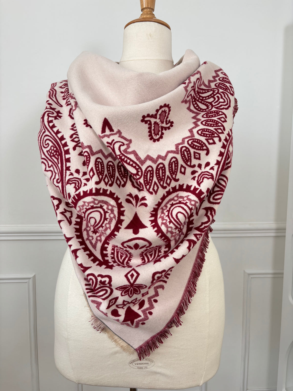 Écharpe bandana bordeaux et écrue : Ilda