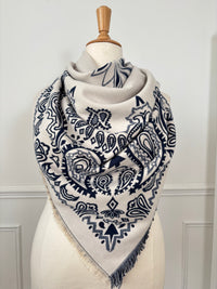 Écharpe bandana bleue et écrue : Ilda