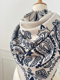 Écharpe bandana bleue et écrue : Ilda