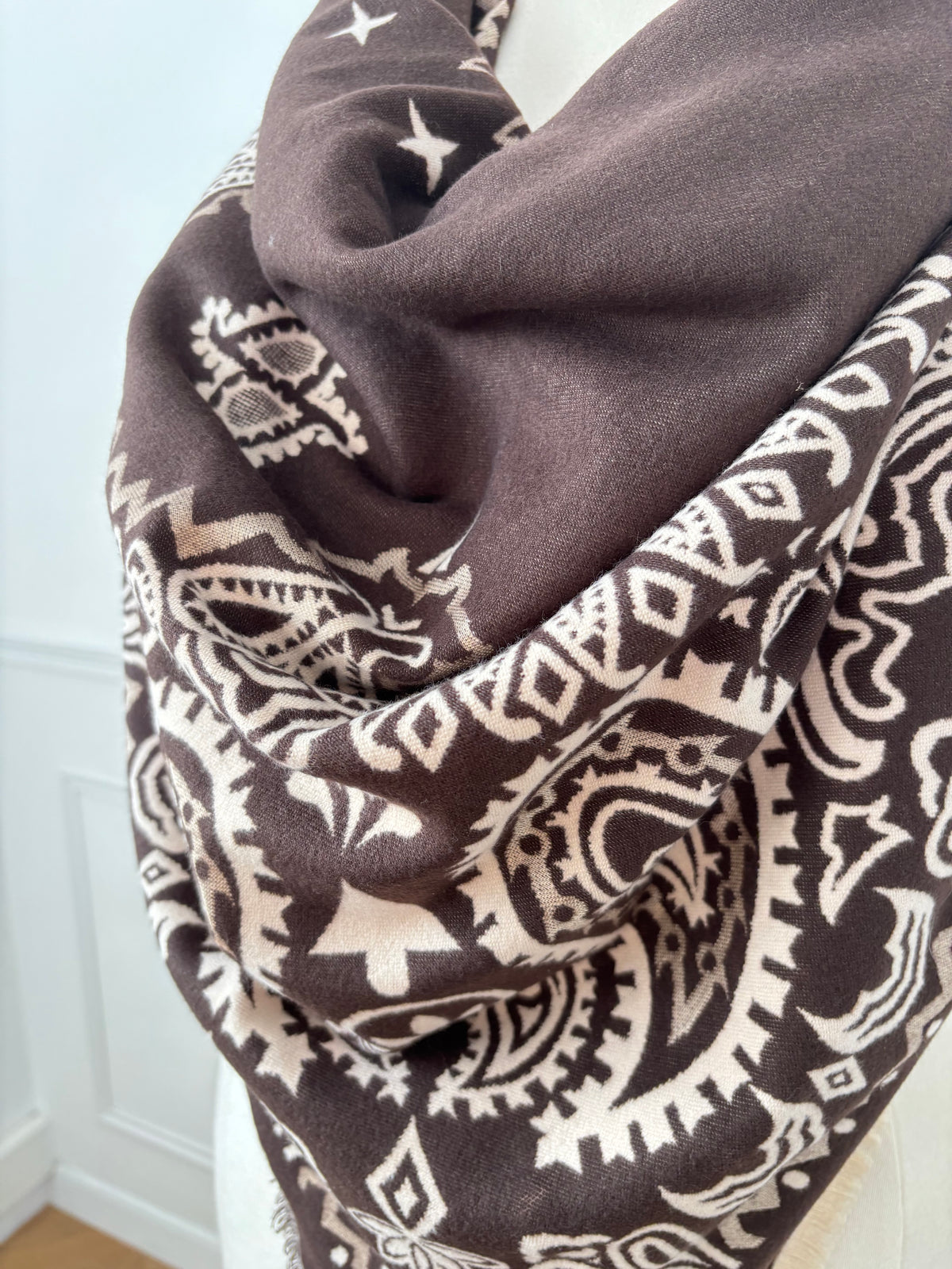 Écharpe bandana marron et beige : Ilda