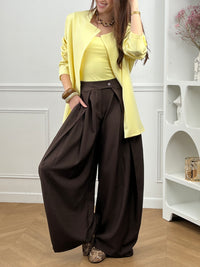 Optez pour ce pantalon à pinces long, élégant et structuré. Sa coupe droite et ses plis sur le devant apportent une allure chic. Doté de poches latérales, d’une fermeture zip et boutons, de passants pour ceinture et d’un élastique à la taille, il allie confort et style pour toutes vos occasions.