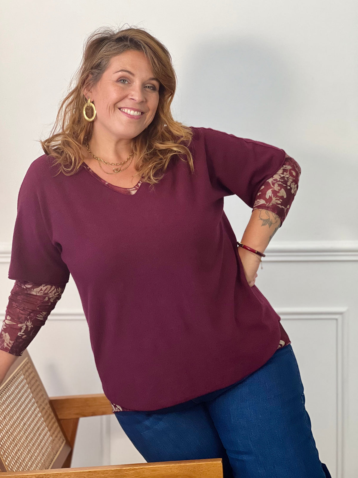 Pull léger bordeaux grande taille femme – Bonnie | Loïcia