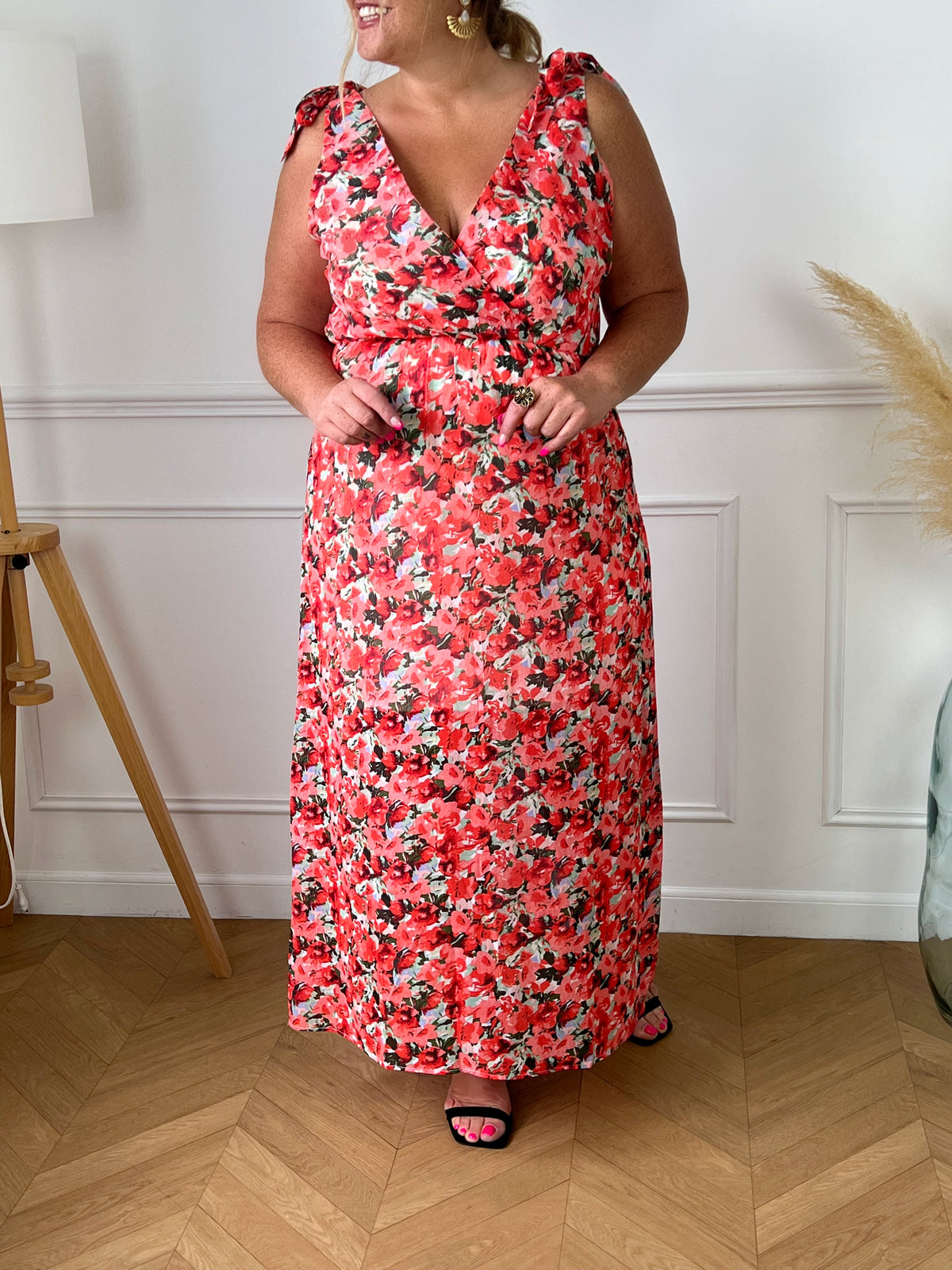 Robe rouge à motif floral : Melane - Loïcia