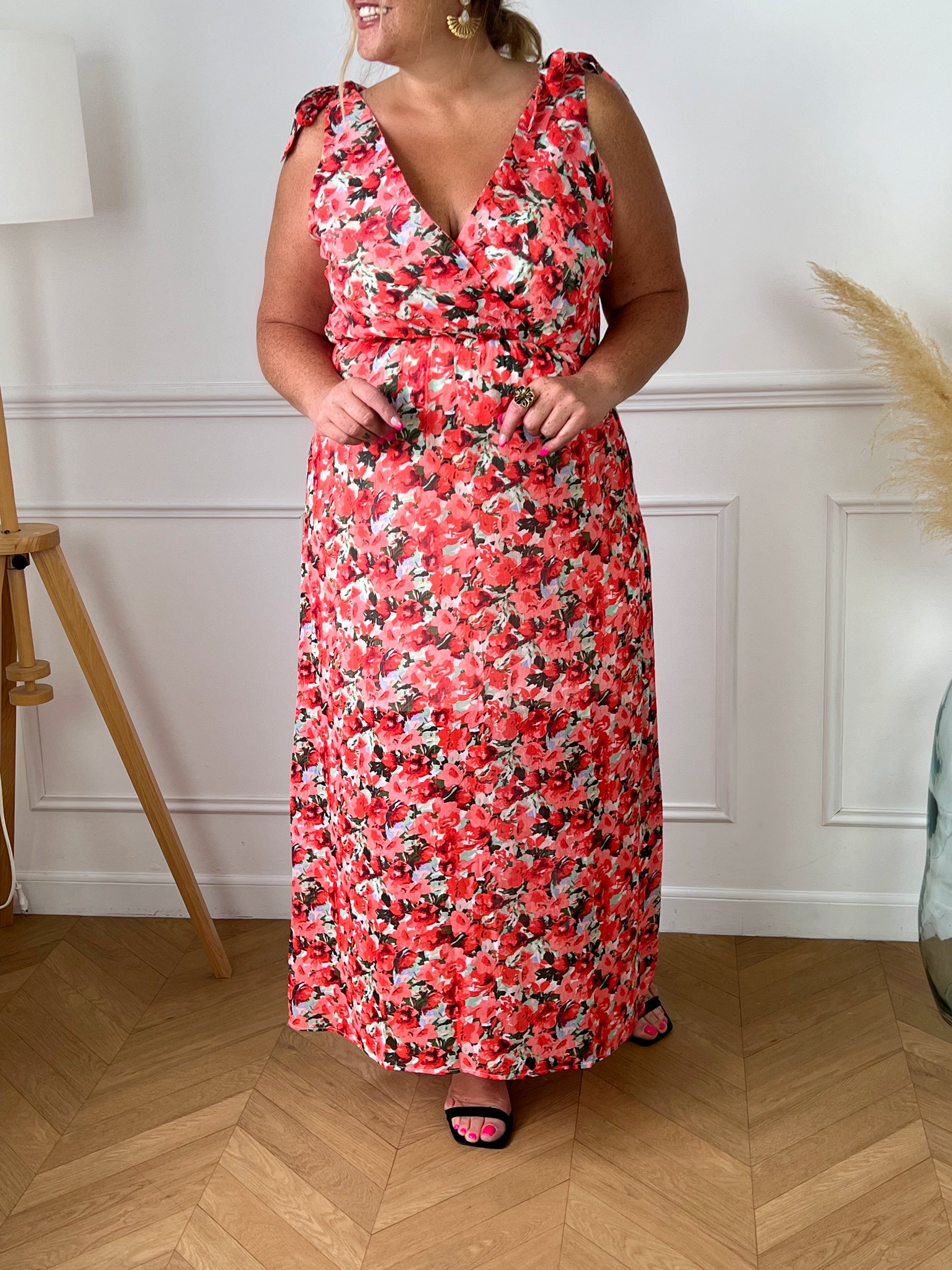 Robe rouge à motif floral : Melane - Loïcia