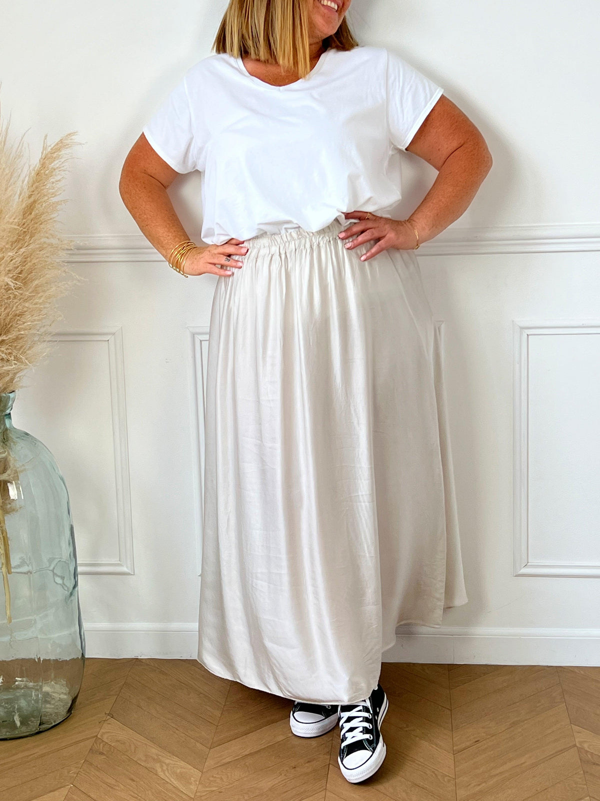 Jupe longue satin beige : Anela - Loïcia
