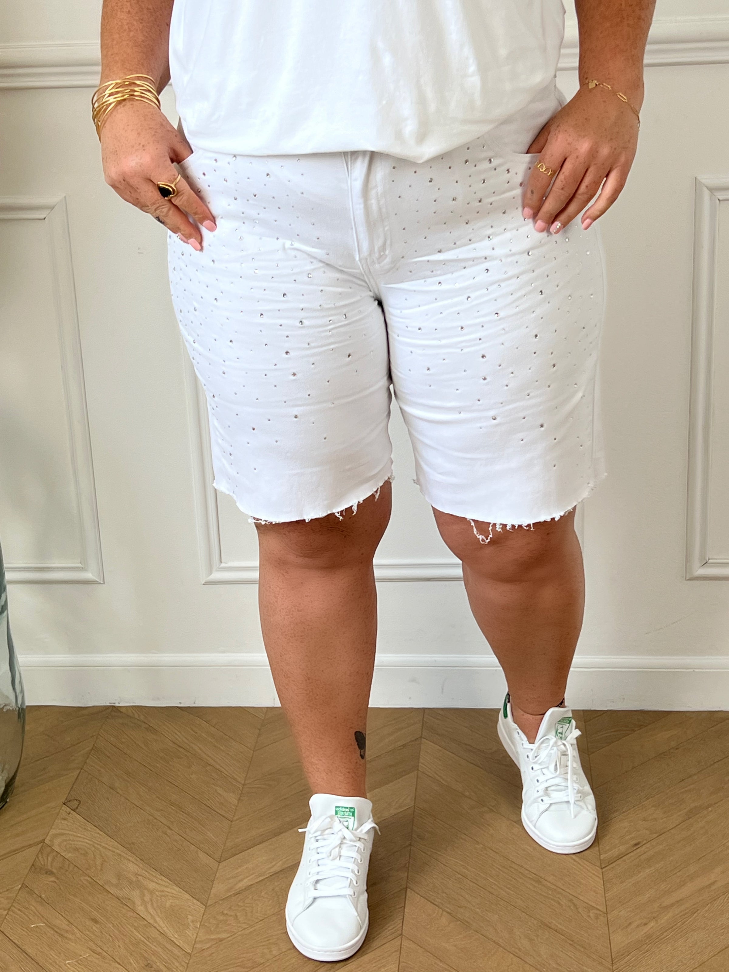 Short en jean blanc à strass : Ezio - Loïcia