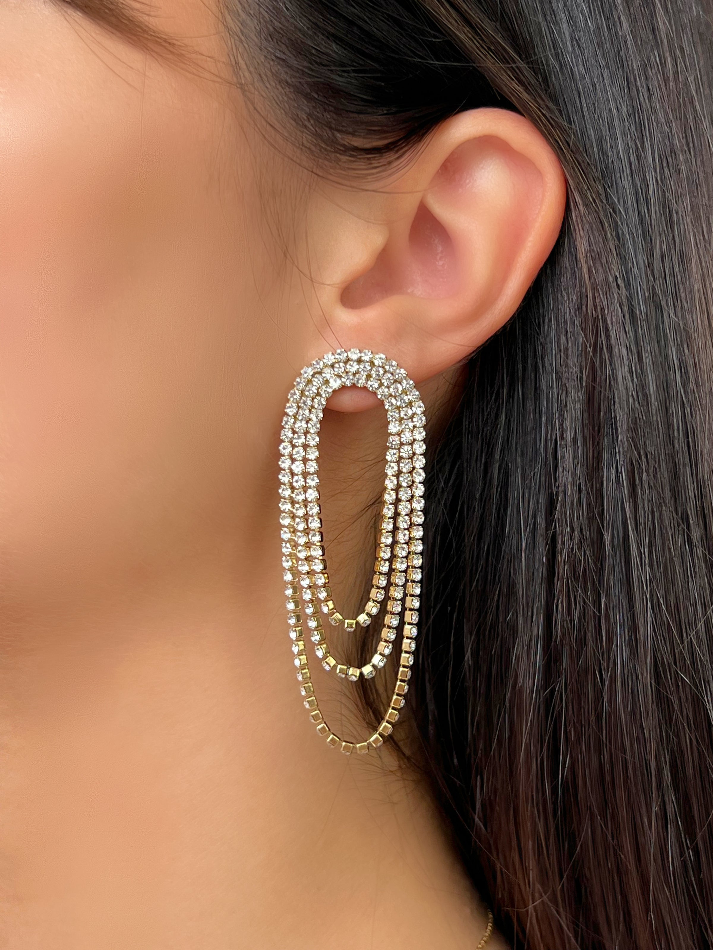 BOUCLES D'OREILLES PENDANTES DORÉES Acier inoxydable Longueur env 6.5 cm Dorées